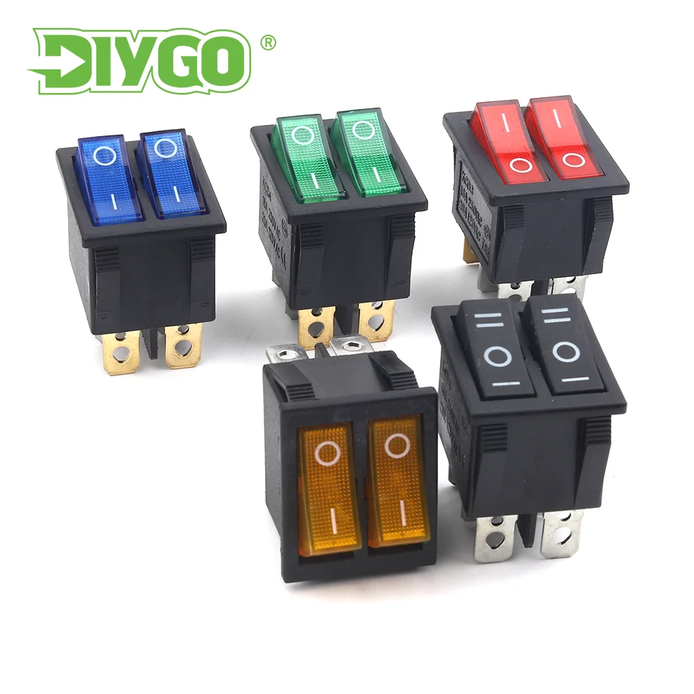 

5PCS 16A/250V 20A/125V2/3 Position Double Light Push Button Rocker Switch 31*25mm KCD4 Boat Power Switches ON-OFF/ON-OFF-ON