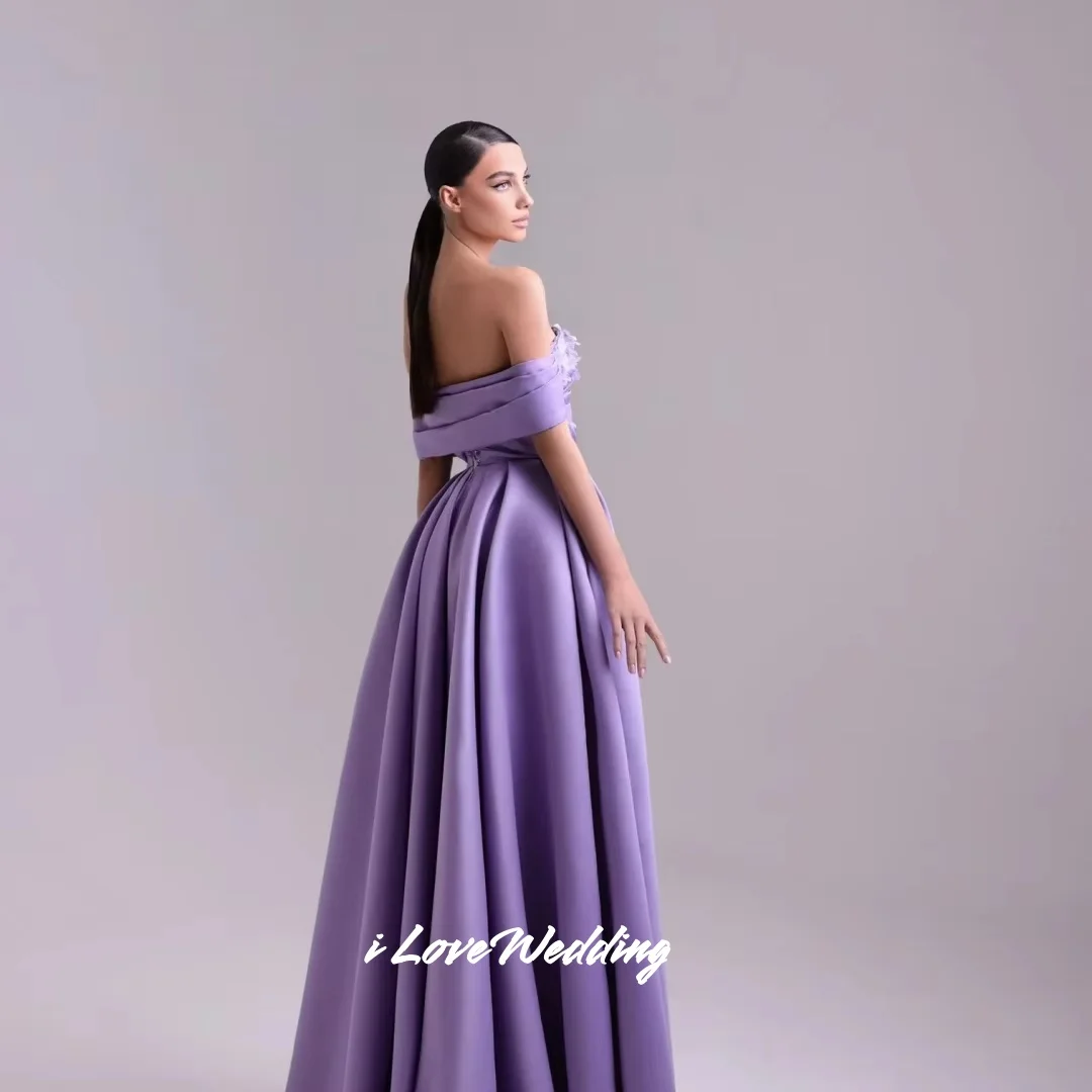 Paarse strapless galajurken met kralen Schouderafhangend Ruglooze A-lijn فستان • Vara__ Gebloemd Vloerlengte Op maat