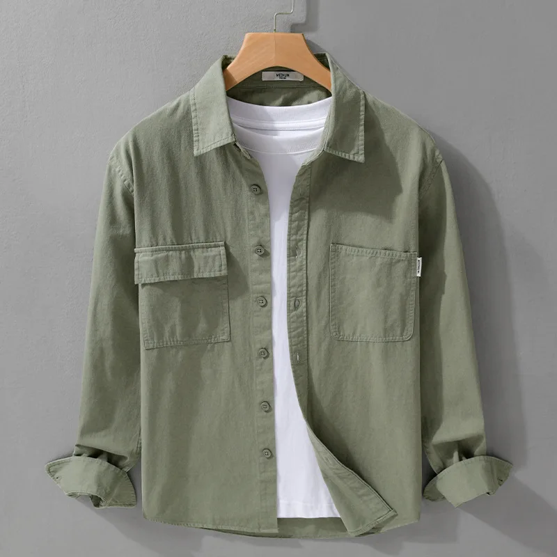 

Retro Japanese Sle Long Sve Cotton irt Men's Casual Color Spring Autumn Versatile Loose Fit Faionable irt