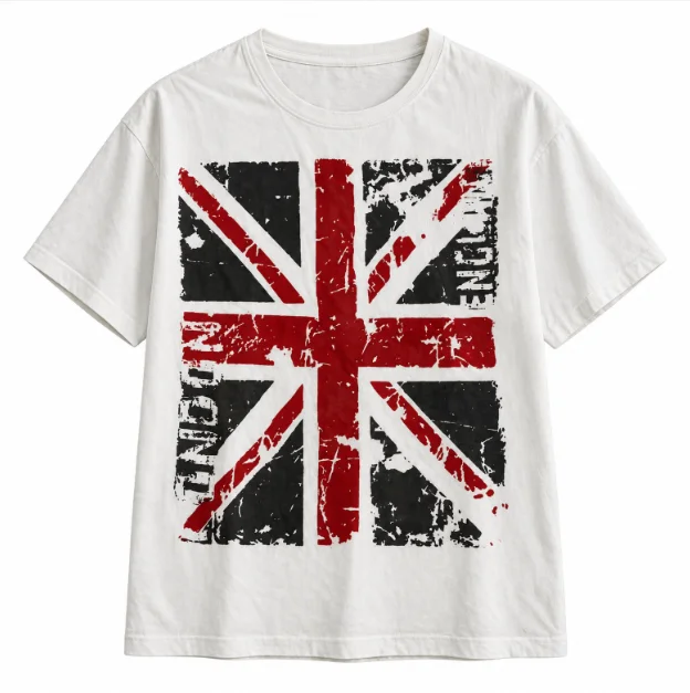 Y2K Punk Women Loose Graphic Tshirt Distressed British Union Jack Flag London Print Crew Neck Short Sleeve Casual Street Tops