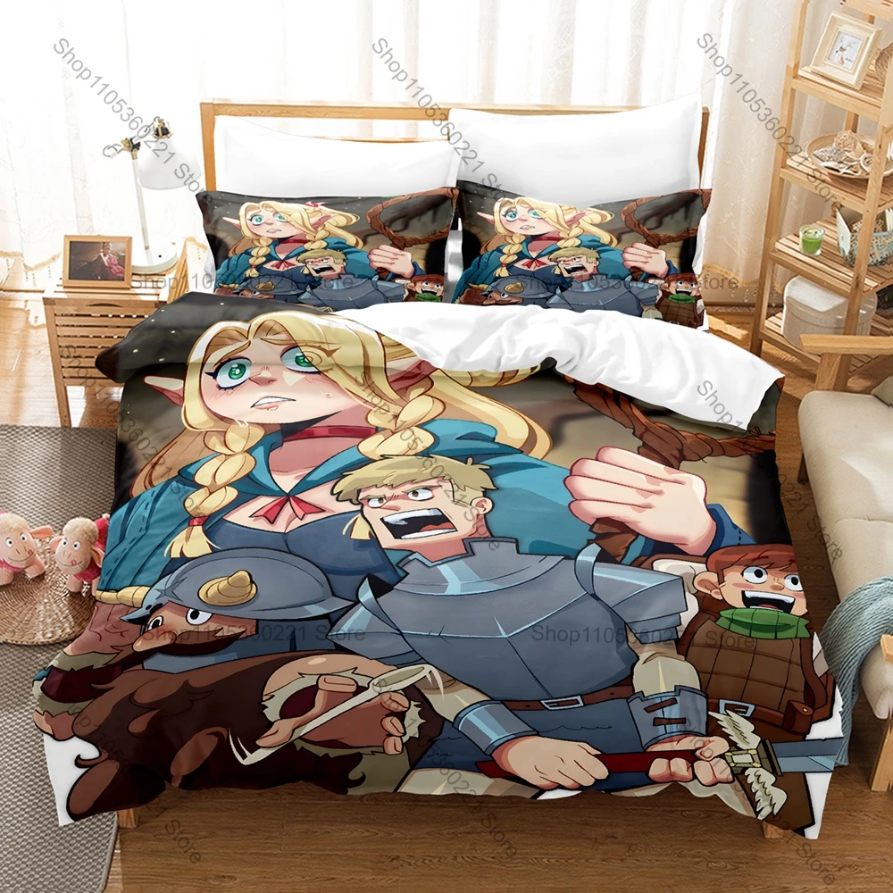 Delicious in Dungeon Fantasy Dungeon Gourmet Cartoon Bedding Set Duvet Cover + 2 Pillowcases Otaku Room Decor