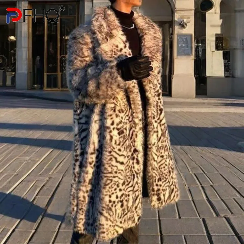PFHQ Men's Autumn Winter New Long Over The Knee Imitation Mink Fur Coat Thick Warm Windbreaker contrast color