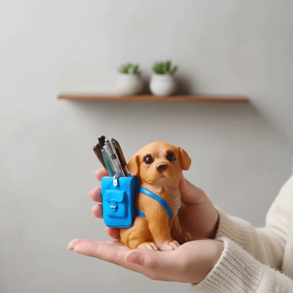 Pen Case Creative Puppy Backpack Pen Holder Waterproof Resin Pen Storage Bucket Portable Blue Dog-Shaped Pencil Cup Students