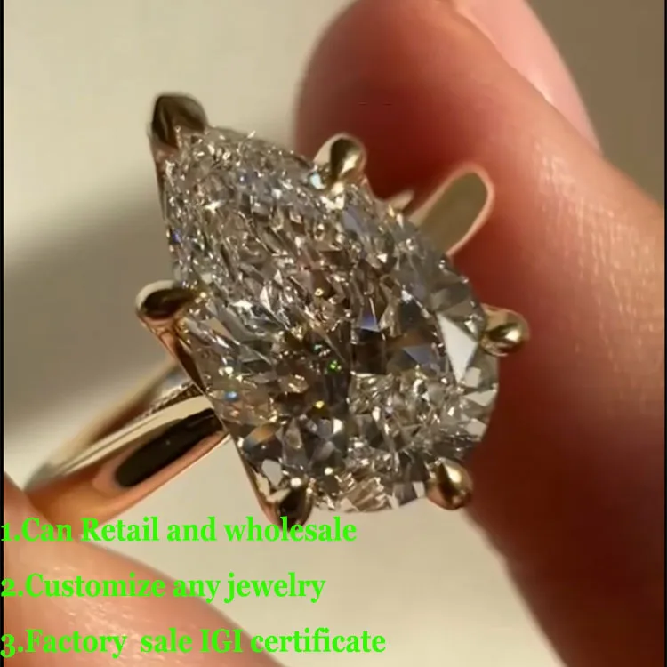 IGI Lab Growing Diamond Ring Pear shape D Color 1 2 3 4 5Ct Solid 18K Yellow Gold Ring Diamond wedding Factory Engagement Ring