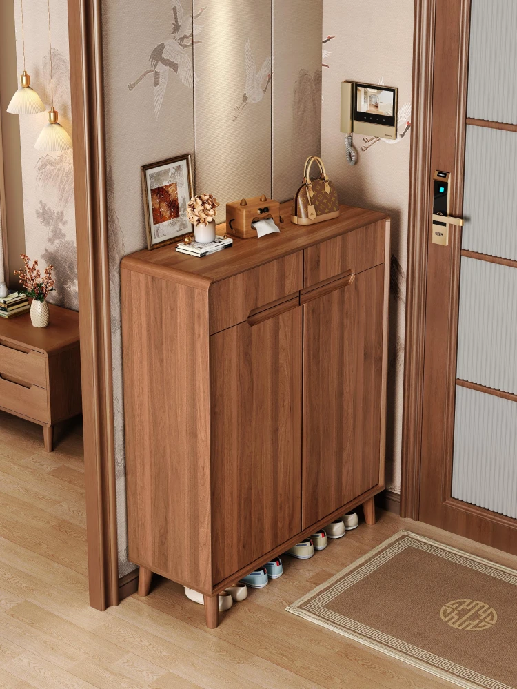 New Chinese-style shoe cabinet household entrance indoor 2025 new solid wood color storage entrance cabinet integrated large cap