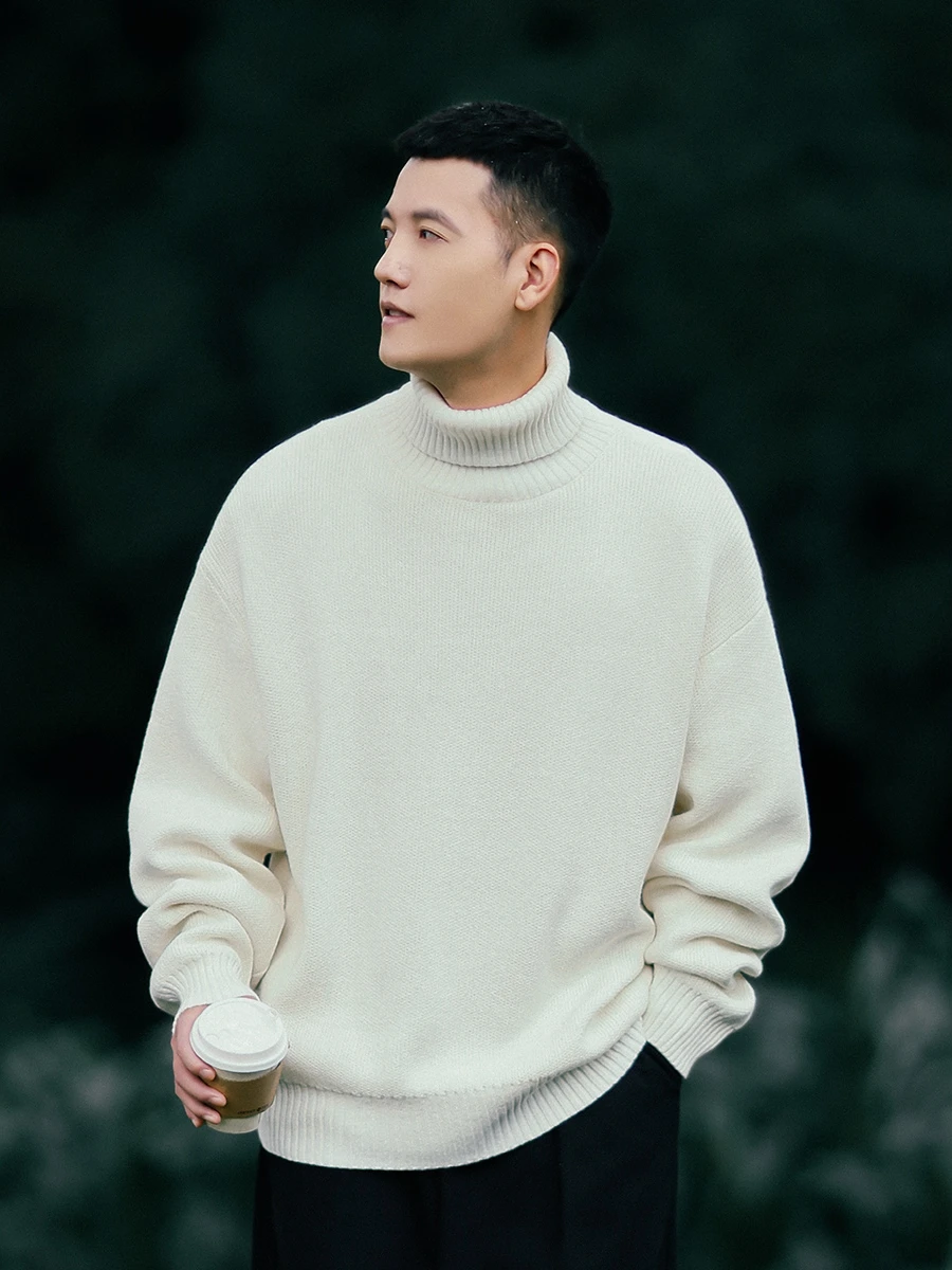 

Свободный свитер с высоким воротником, зимний повседневный вязаный топ, однотонный и свитер с воротником на подкладке, Boting Turtlene