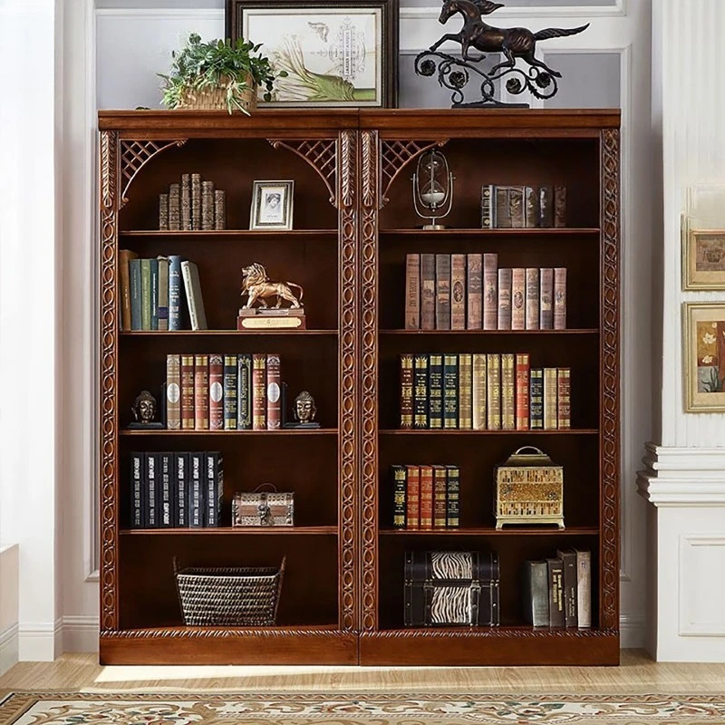 

Американский книжный шкаф из цельного дерева, книжный шкаф в стиле ретро, книжная полка от пола до потолка, домашняя гостиная, трехмерный дисплей