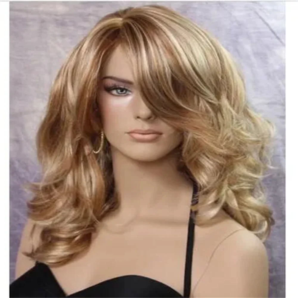 Beautiful Wavy Curly Layered Wig Strawberry and pale Blonde mix JSBD 27-613