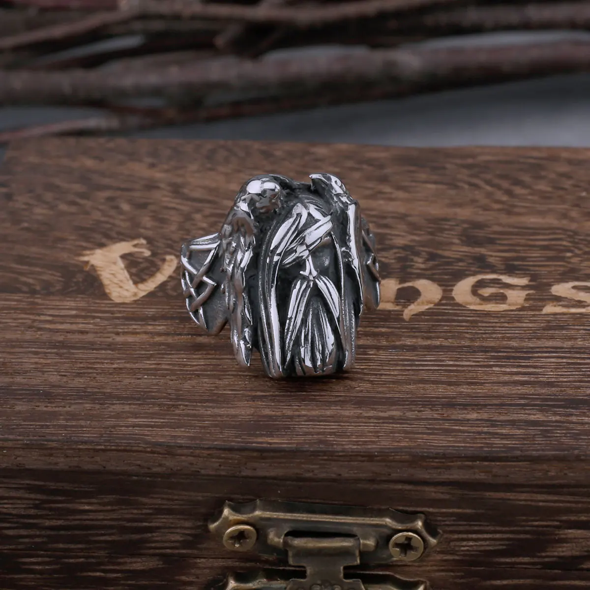 Nordic Viking Retro Odin Huginn and Munin Stainless Steel Ring Men's Fashion Creative Temperament Hip-hop Jewelry Wholesale