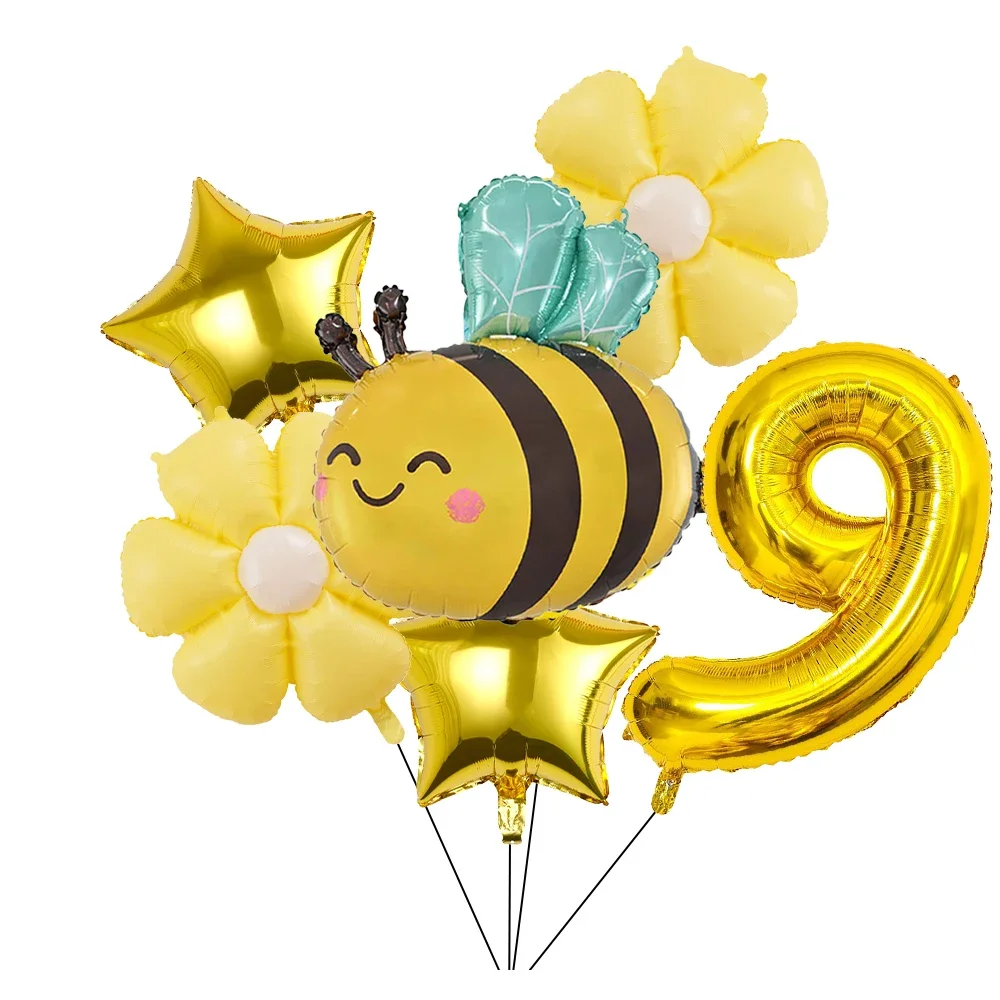 6 Stück Biene Gänseblümchen Golden 32 Zoll Zahl Aluminiumfolie Ballons Set Gänseblümchen Blumenballon für Bienenthema Geburtstag Babyparty Zubehör – Detail 10