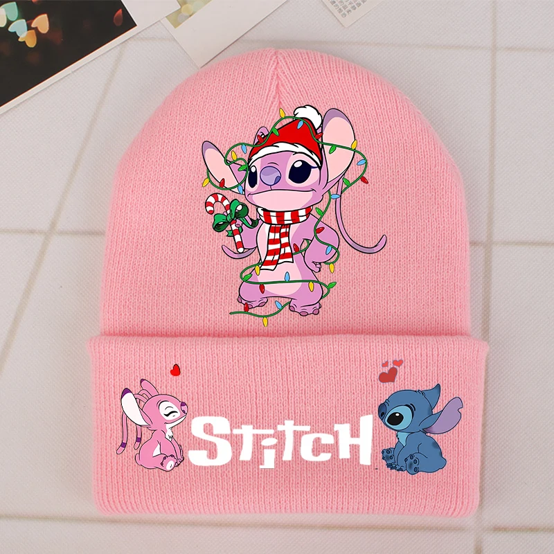 Christmas Stitch Disney Girls cappello lavorato a maglia Kawaii Cartoon Printed Hat Casuals Baby Cap bambini Beanie autunno inverno abbigliamento