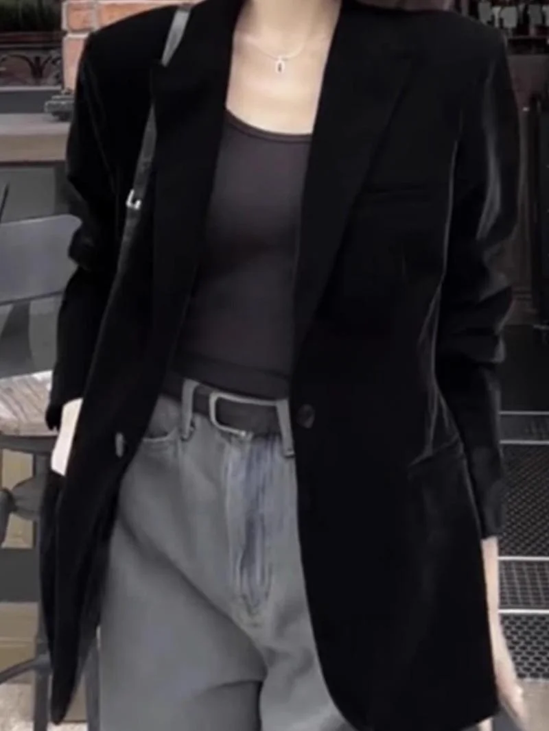 

Женский пиджак ROUJE KEFSS из утолщенного бархата, весна-осень, высококачественный, на хлопковой подкладке, элегантный, в западном стиле, верхняя одежда