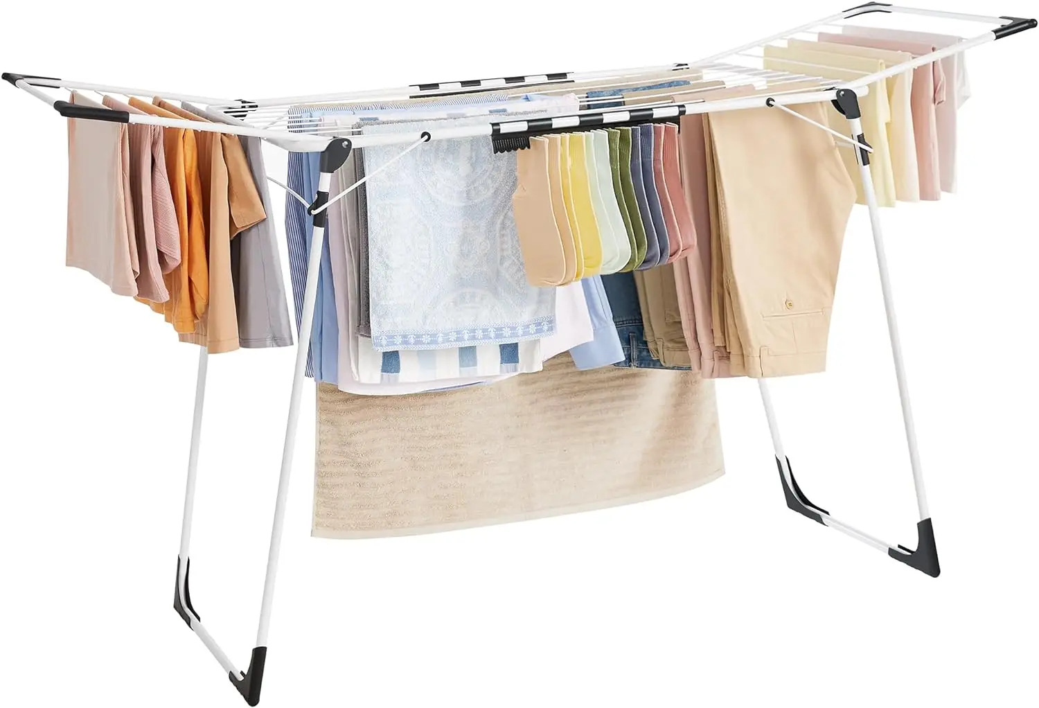 

Clothes Drying Rack Foldable, Gullwing Laundry Drying Rack, Space-Saving, 22.2 x 68.1 x 38 Inches, Sock Clips, Metal Structure