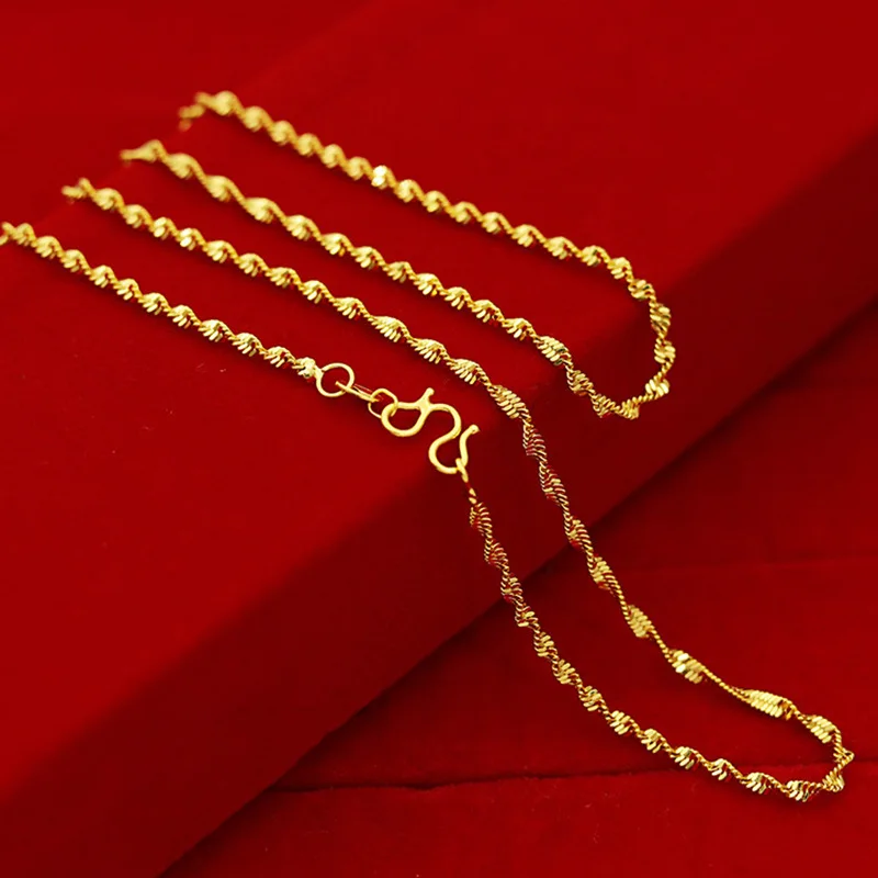 24k Yellow Gold Necklace 45 CM Box Chain/Snake Chain/Water Ripple Chain, Women\'s Clavicle Chain with Chain Jewelry DIY Gift