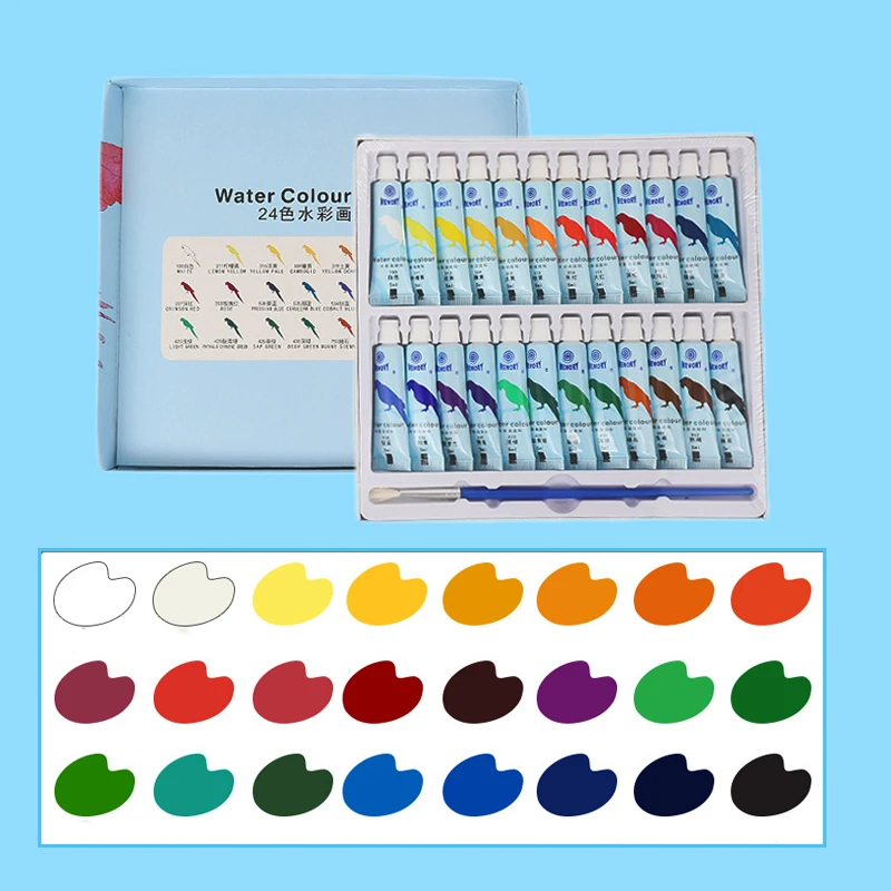 Acrylic Paint & Watercolor Set With Brush 12/24 Colors Pigment 5ml Kids Painting Kit For Beginner Students