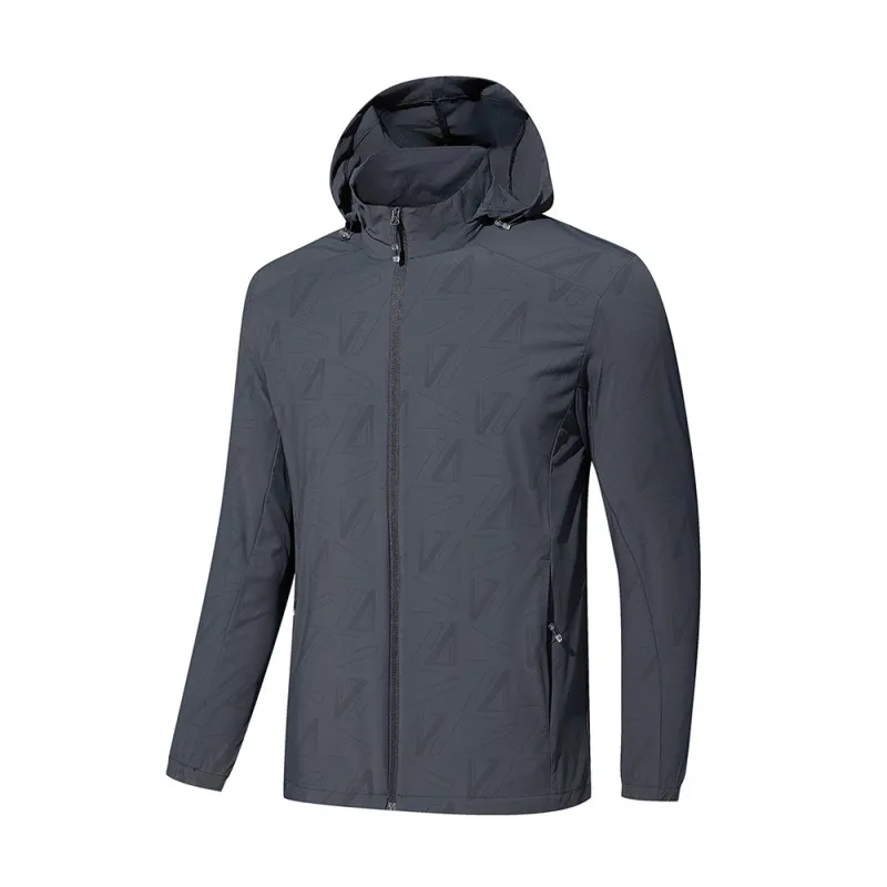 Men's Premium Detachable Hood Sun Protection Clothing Summer Fashion Lightweight Breathable Geometric Pattern Skin Coat Anti-UV