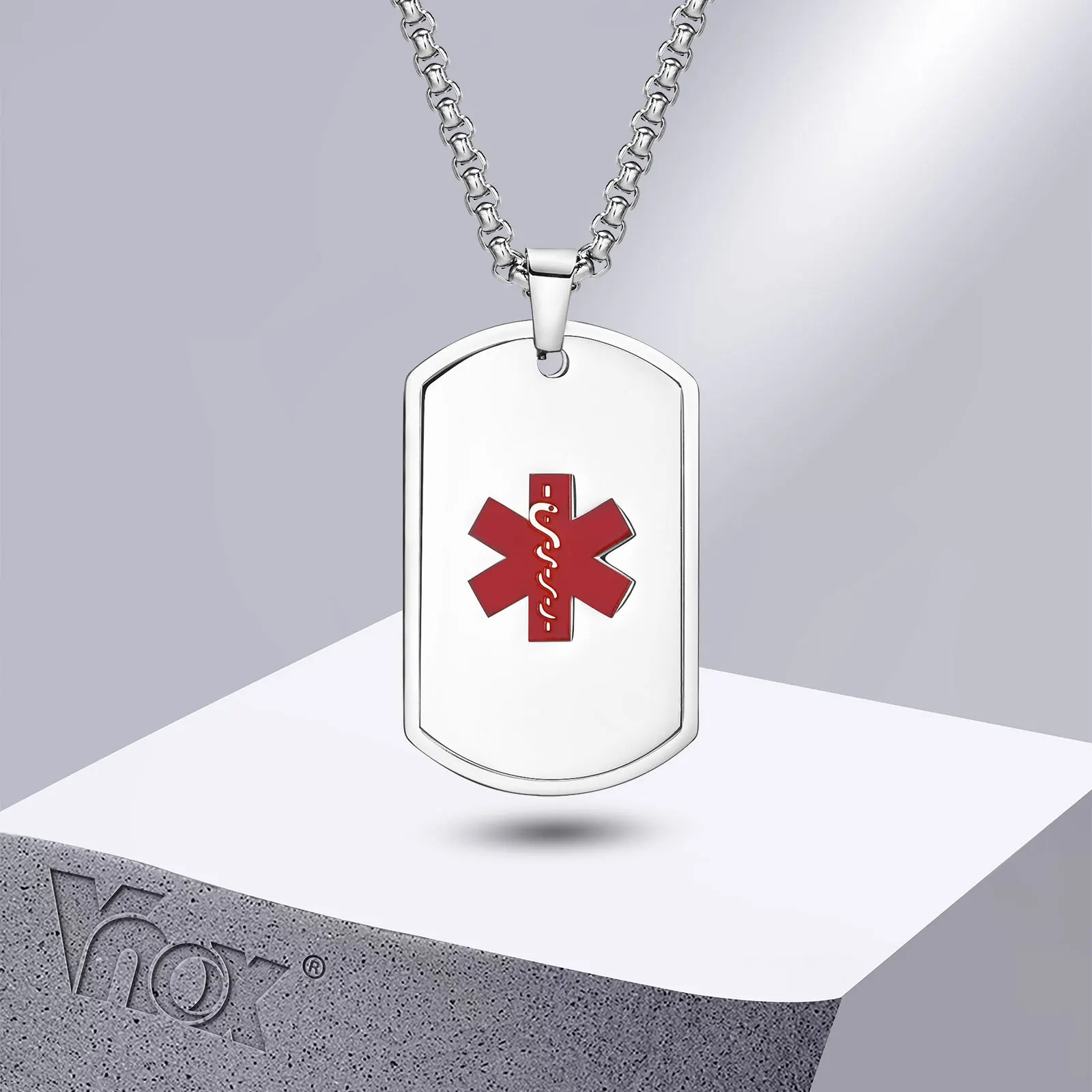 Vnox Medical Alert ID Naszyjnik dla mężczyzn Kobiety, Antyalergiczny kołnierz ze stali nierdzewnej z zawieszką, prezent urodzinowy na Dzień Ojca