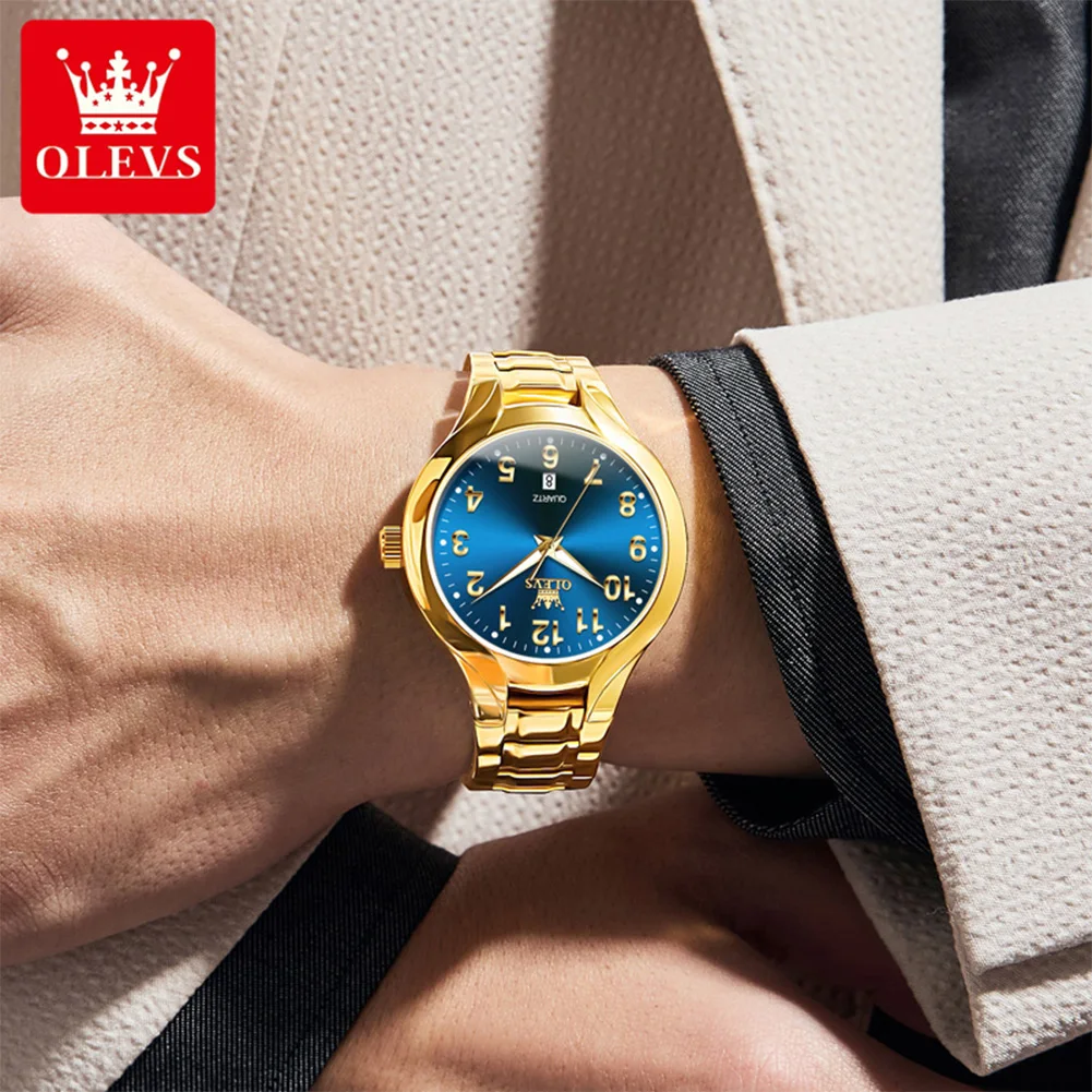 OLEVS 3650 Couple Watches For Men Women Number Scale Waterproof Quartz Dress Wristwatch Luminous Luxury Calendar Business Watch