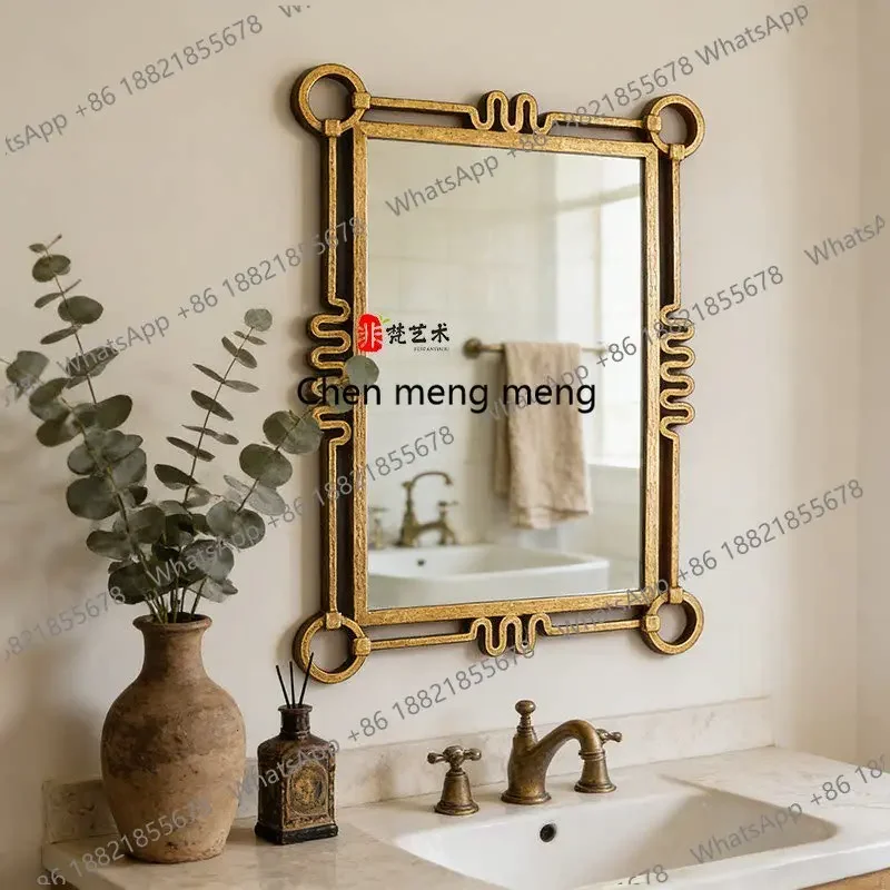F181 American Vintage Decoration Wall Mounted Bathroom Square Mirror Bathroom Makeup Mirror Fireplace Decorative Mirror