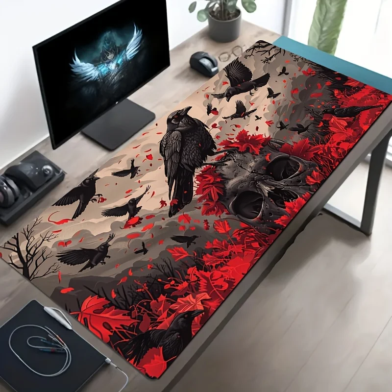 CIFBUY Pad Durable Rubber Base Desk Mat Gothic Black Eagle Skull and Raven Design for Office Gaming Birthday Gift