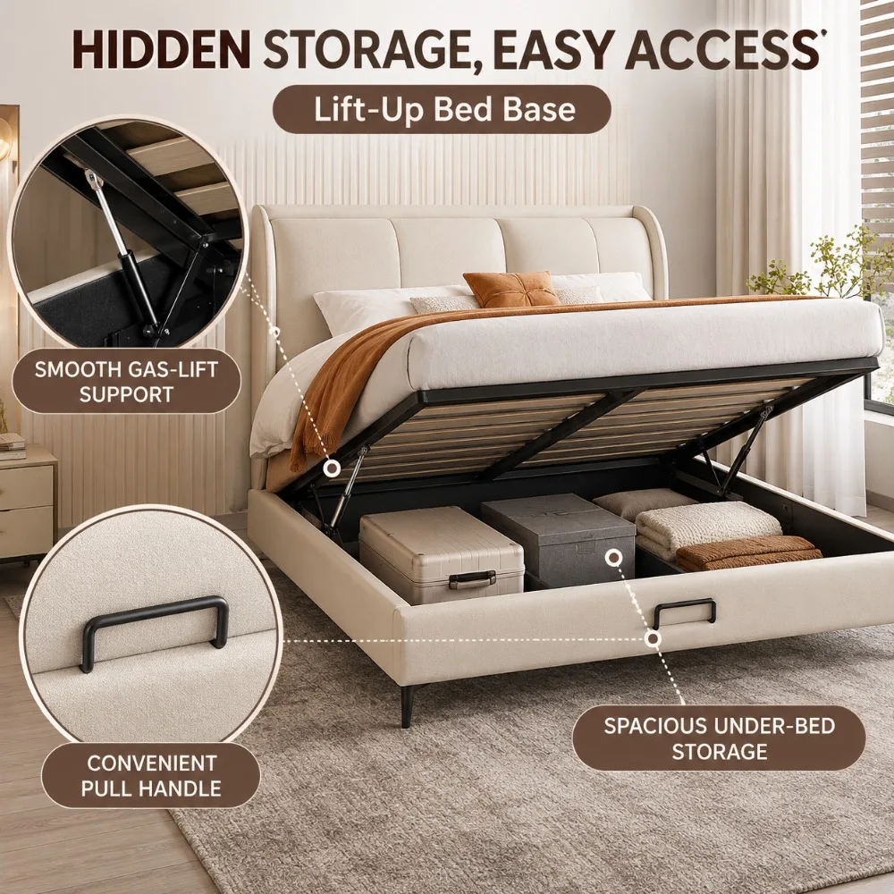 Italian Luxury Modern Genuine Leather King Bed with Storage Space, Soft Design Furniture for Villa Apartment Hotel Bedroom