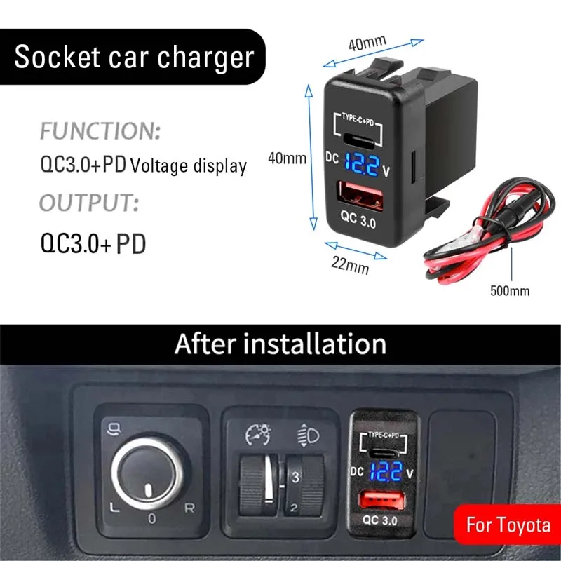 

Car Charger Dual Usb C Pd Ports Phone Quick Charge Qc3.0 Auto Adapter Phone 12V Car Cigarette Lighter Socket Charger for Toyota