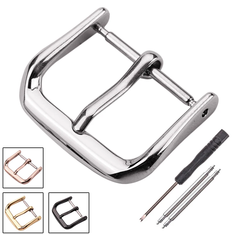 Stainless Steel Watch Buckle 16mm 18mm 20mm 22mm Strap Clasp Silver Gold Black Polished Watchbands Accessory