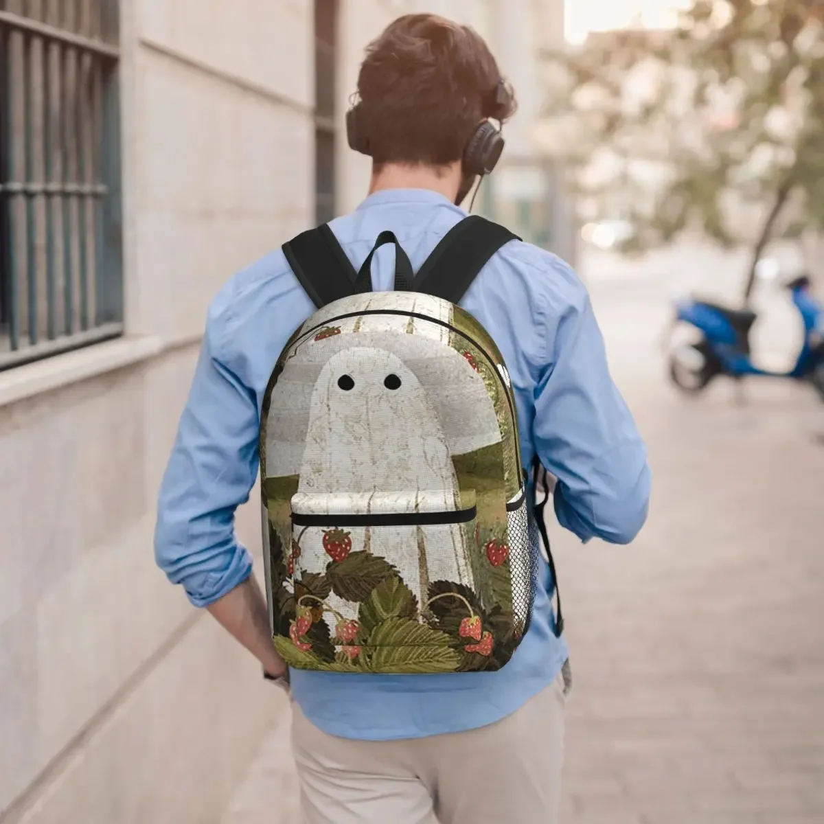 Cute Ghost Surrounded By Wild Flowers Student Backpack School Bag Hiking Travel Daypack for Men Women Bookbag Shoulder Bags