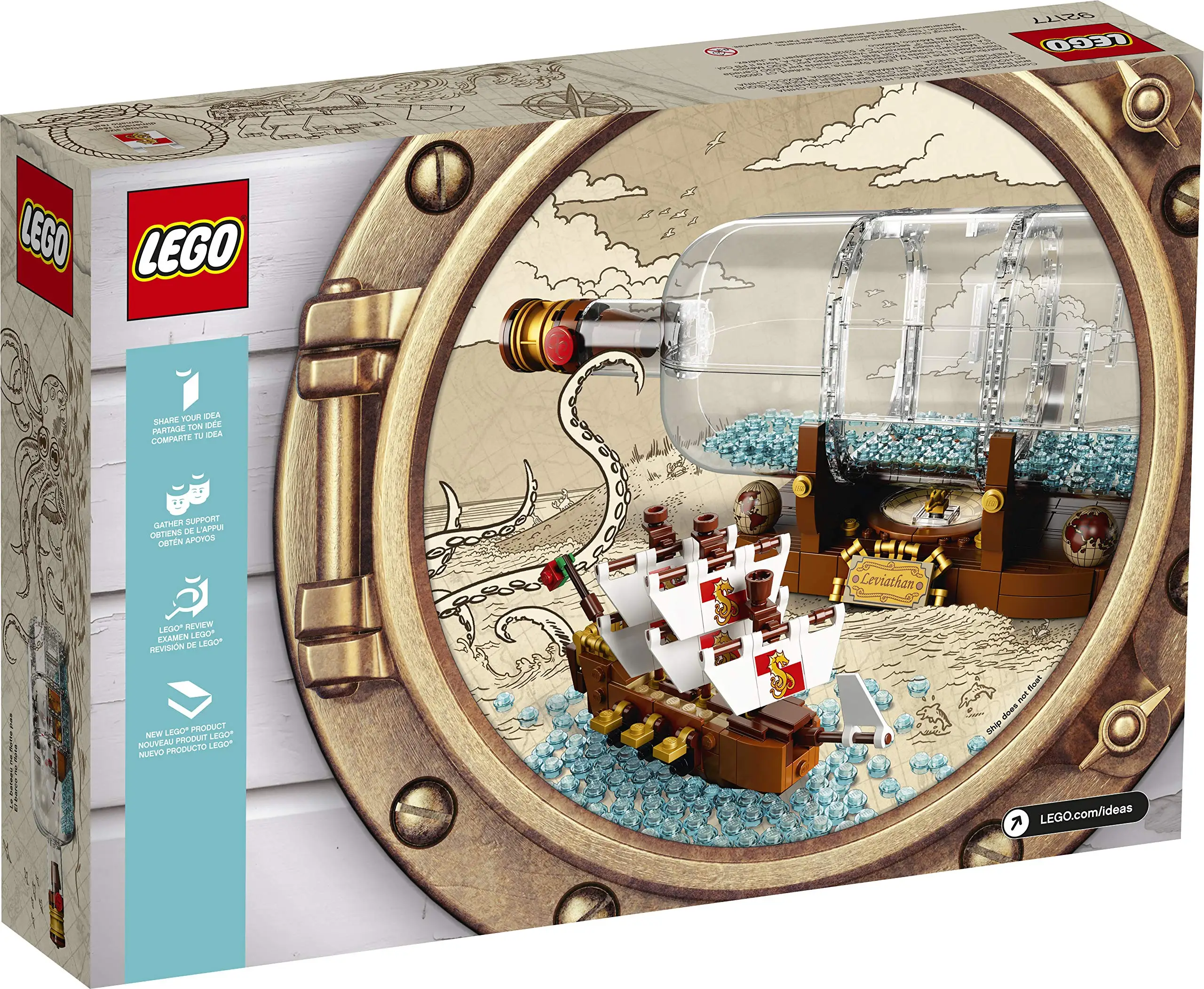 LEGO Ideas Ship in a Bottle 92177 Expert Building Kit Snap Together Collectible Display Set Model Toy for Xmas Gift (962 Pieces)