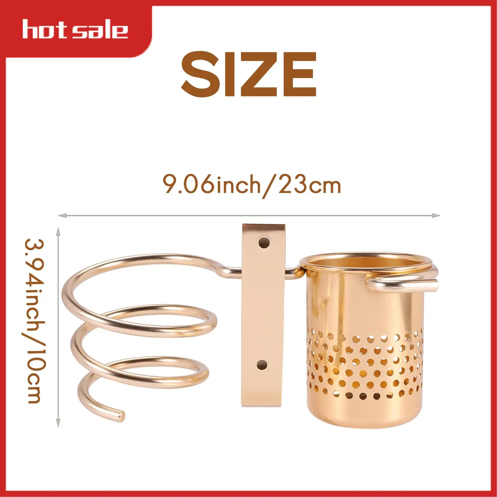 

BEAU-Hair Dryer Holder With Cup Households Rack Hair Blow Dryer Shelf Metal Wall Mount Bathroom Accessories Gold Hair Dryer Rack