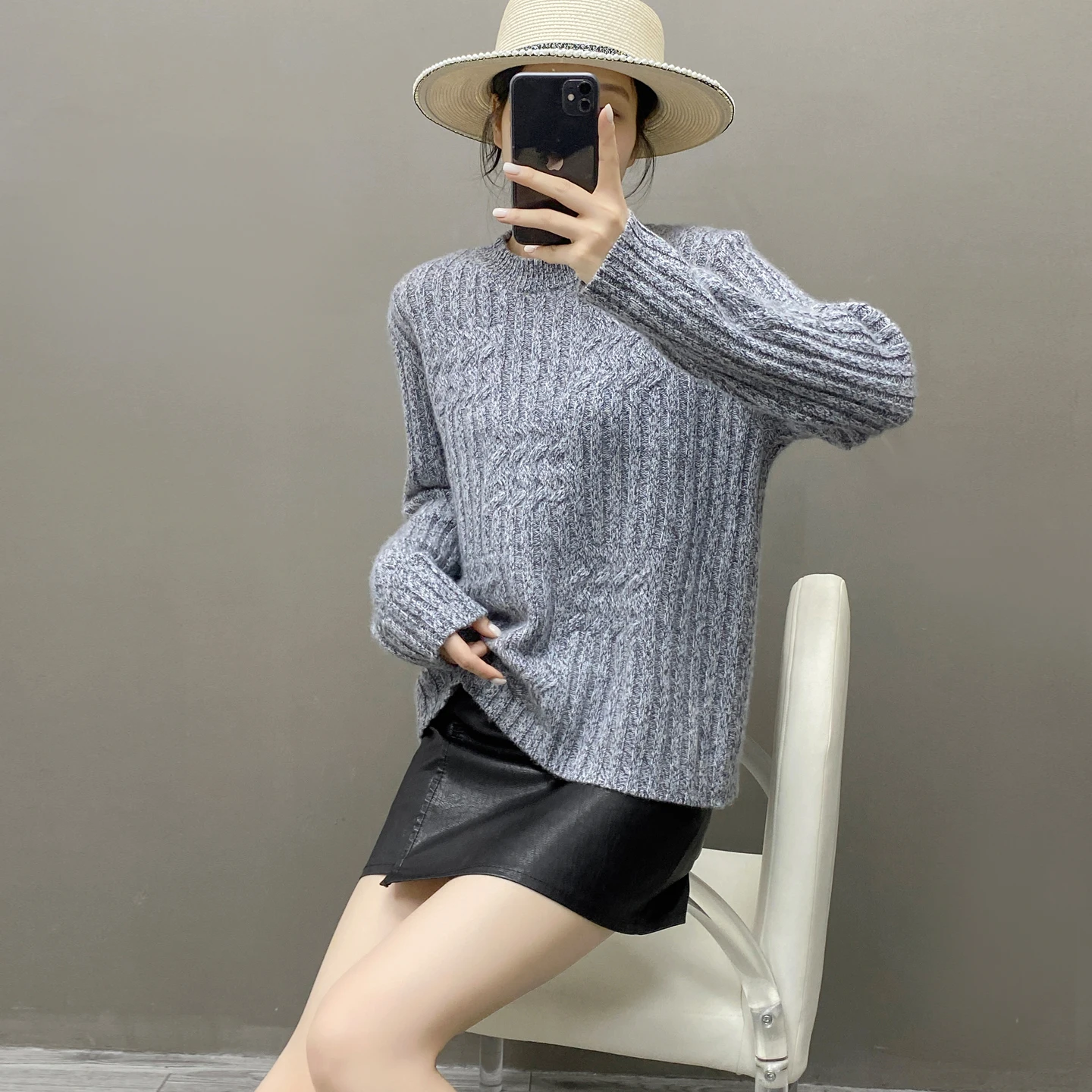 الموضة الأساسية 100% الكشمير بلون س الرقبة سترة ناعمة طويلة الأكمام البلوز الدافئة لطيف مريحة الملابس النسائية