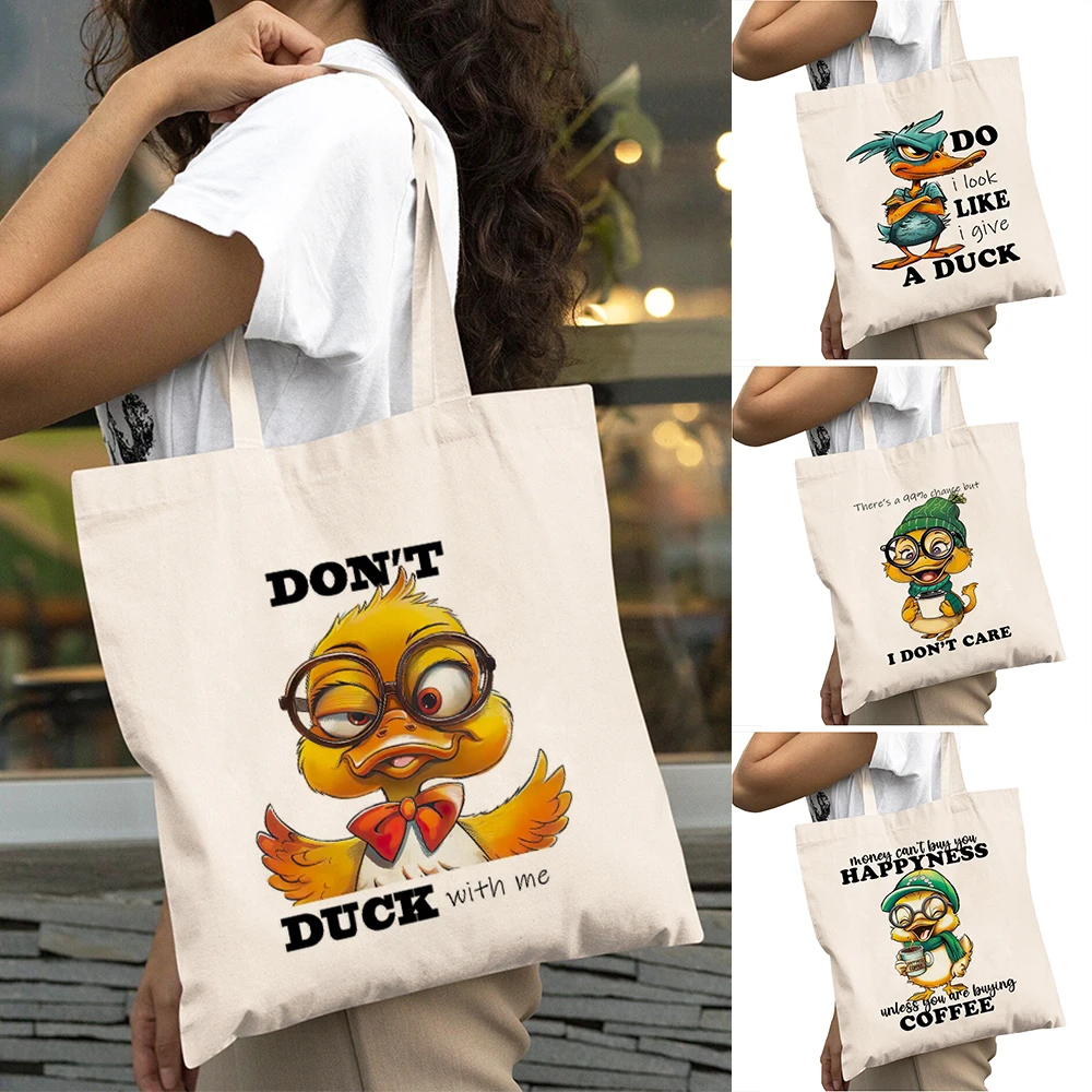 

Casual Witty Duck Lady Daily use Bags Big Capacity Creature Women Shopping Shoulder Handbag Double Print Animal Girl Shopper Bag