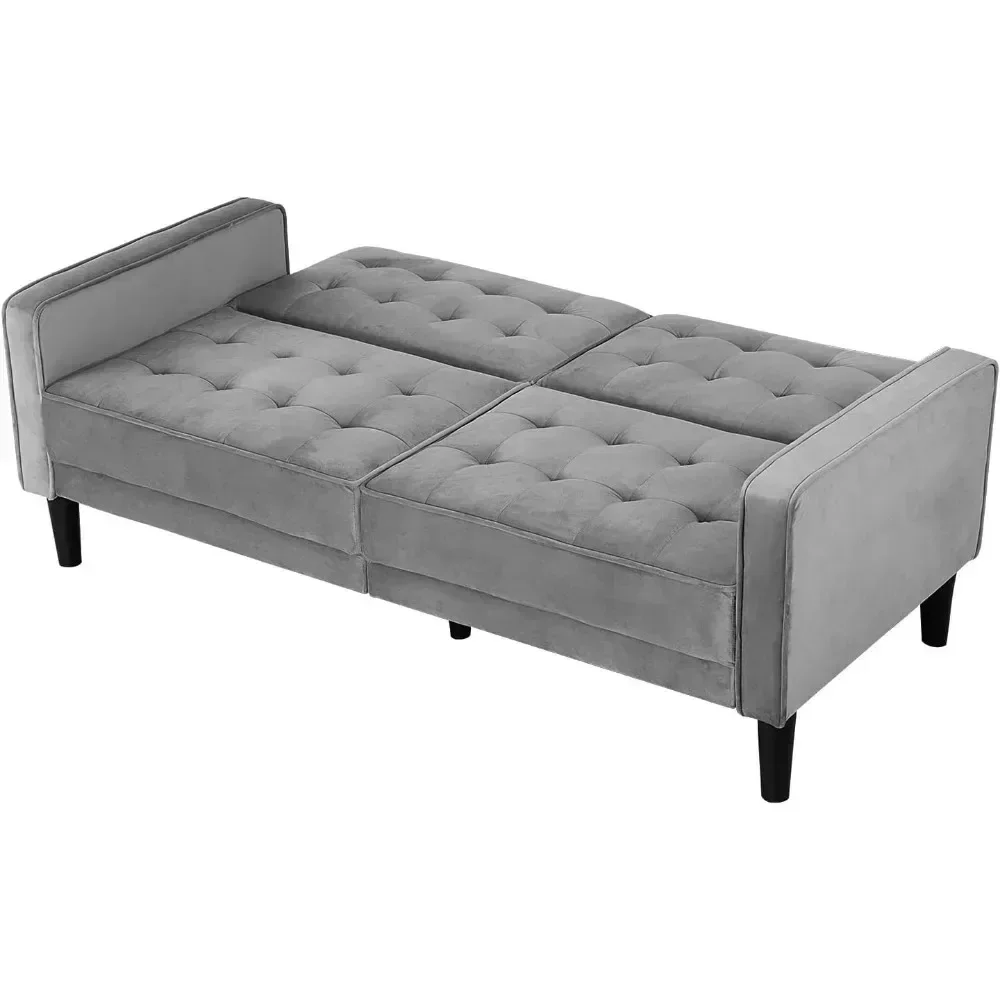 loveseat Couch, Mid-Century Velvet Upholstered Futon Sofa Bed, Fold Up/Down Adjustable Sleeper Sofa for Living Room, Apartment