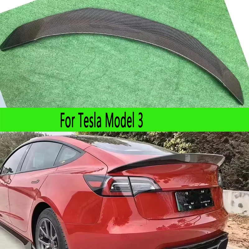 

For Tesla Model 3 High quality V style Carbon Fiber Tail fins Rear Trunk Spoiler Guide Wing Rear Wing Diverter Body Kit