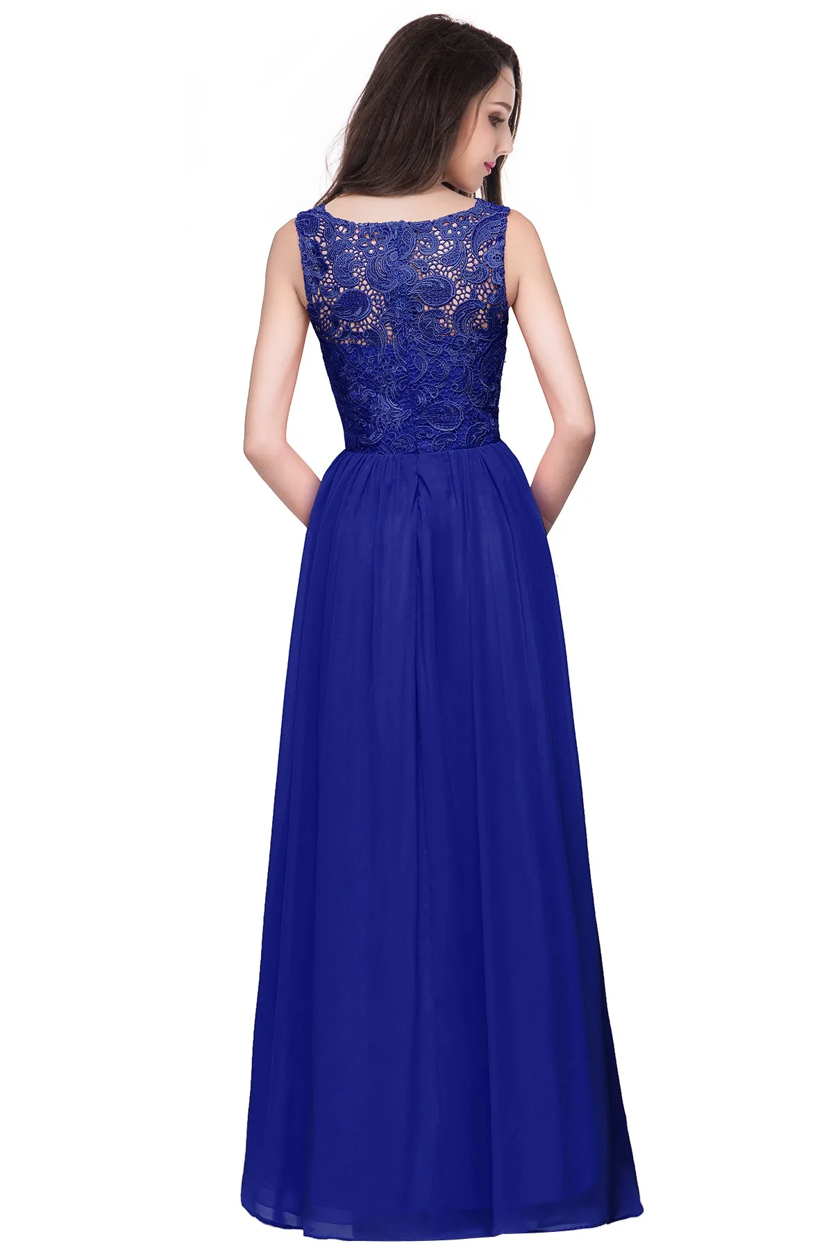 Navy Blue A Line Lace Chiffon Evening Dress Long Appliques Sleeveless Formal Party Prom Gown For Bride Cocktail Vestido de Gala