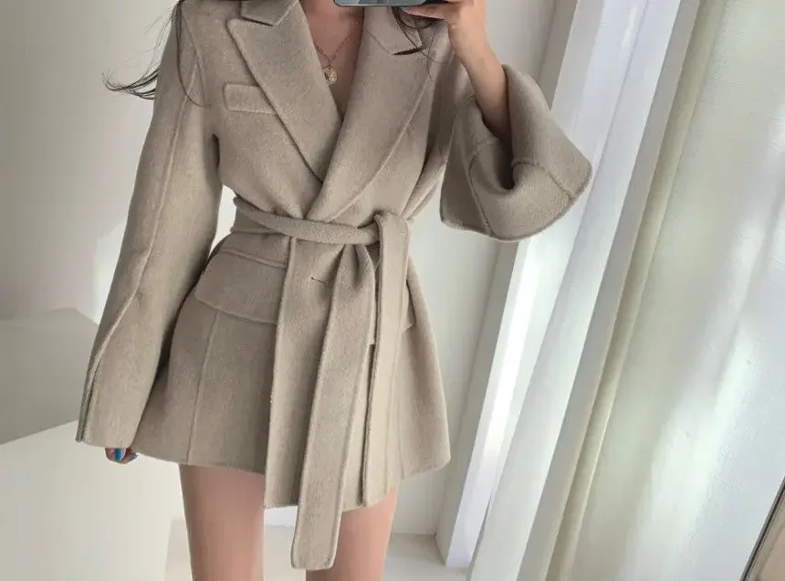 2023 New Autumn And Winter New Wool Coat Casual Lace-Up Mid-Length Woolen Suit British Style Slim Fit Outerwear Women Clothes