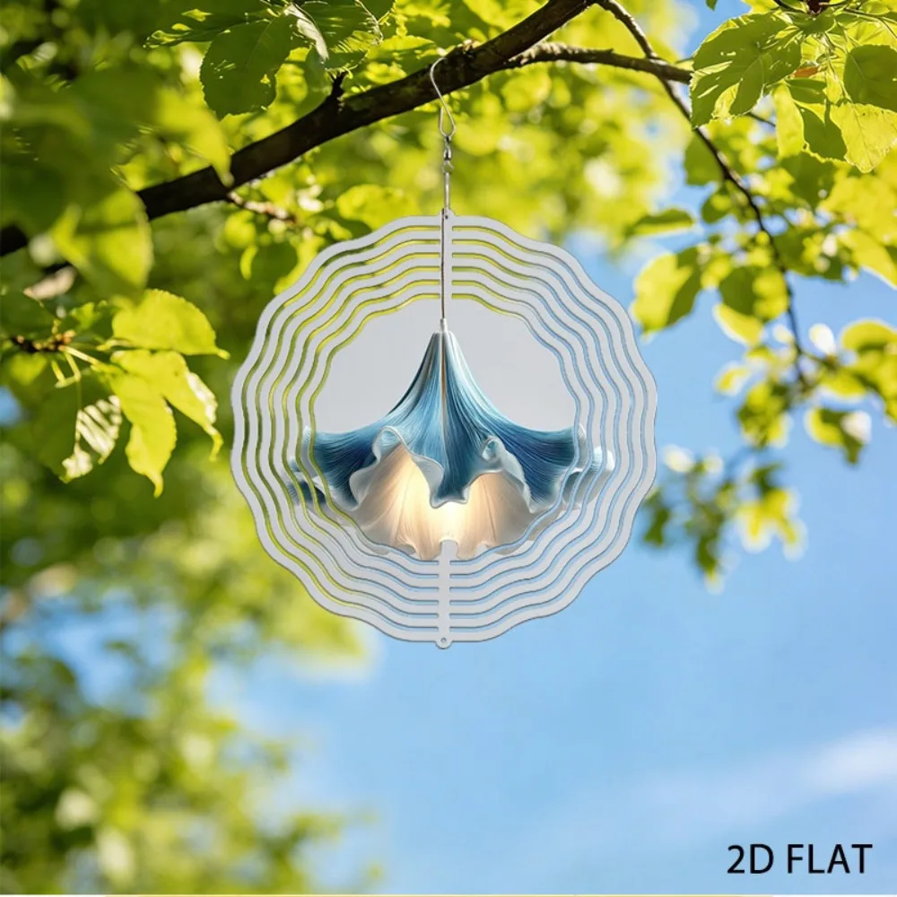 

Handmade Iron Wind Chimes Ombre Blue Flower Pendant Warm Light Garden Art Decor For Yard Patio Lawn