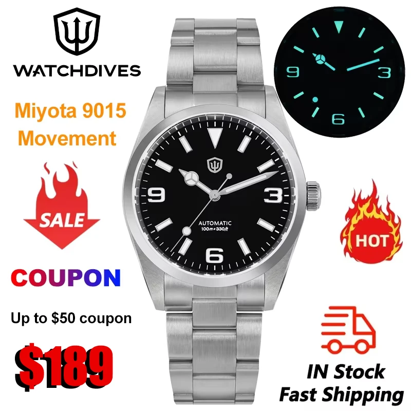 

Watchdives WD6610 Механические автоматические часы Miyota 9015 с сапфировым стеклом 100 м Водонепроницаемые 316L Высокое качество Ретро мужские роскошные часы