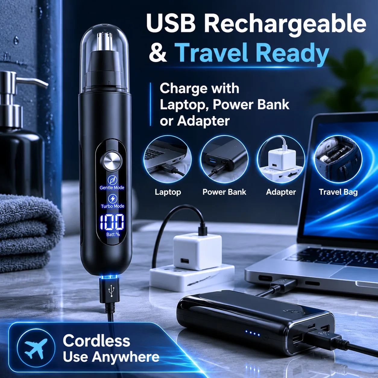 Elektrischer Nasenhaartrimmer, USB wiederaufladbar, Nasen-, Ohren- und Augenbrauen-Trimmer, Dual-Speed, wasserdicht, schmerzlos, für Männer und Frauen – Detail 6