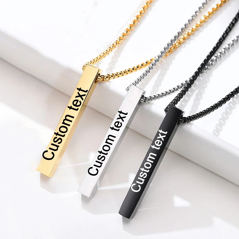 Punk Custom Text Name Logo Rectangle Pendant Necklaces For Men Women Fashion Stainless Steel necklace wholesale Lot