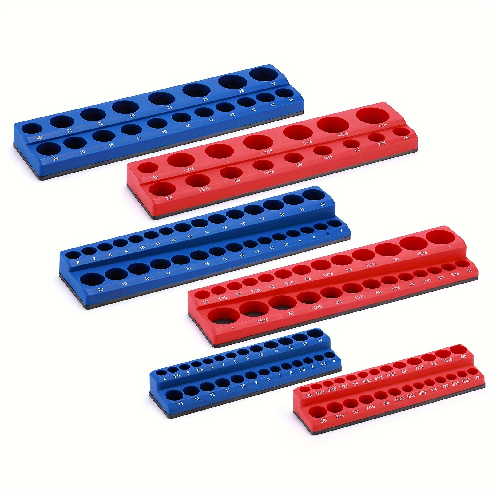 6pcs Magnetic Socket Organizer Holder Set, Includes 1/4