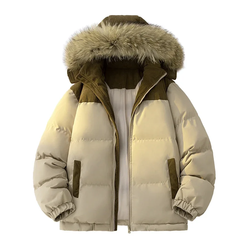 2026 Winter Hooded Cotton Jacket Thickened Warm Fur Collar Short Fashion Versatile Multi-color Bread Clothes Parkas Couple Parka