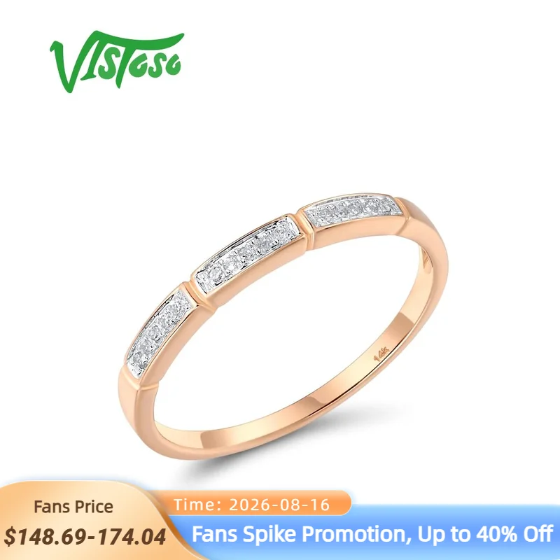 VISTOSO Genuine 14K 585 Rose Gold Rings For Women Sparkling Diamond Promise Engagement Anniversary Wedding Gift Fine Jewelry