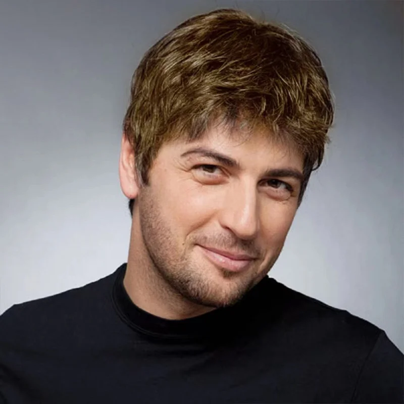

Short mannequin hairdressing practice, male model with real hair, suitable for apprentice training