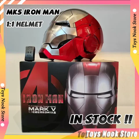 Hot Sale Iron Man Helmet 1:1 Mask Wearable Ironman Mk5 Electronic Automatoc Voice Control Avengers Cosplay Model Led Light Toys