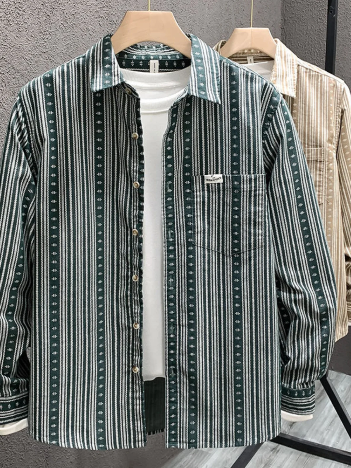 Premium Cotton Men's Long Sleeve Shirt Jacket Vertical Stripes Spring Autumn Wear Comfortable Loose Fit Youth Fashion Brand Top