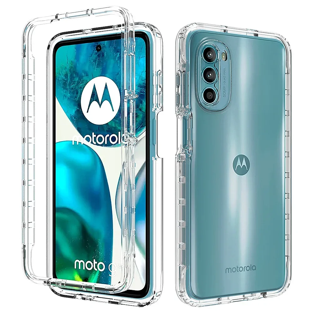 Candy Color Transparent Case for Moto G52 / Motorola G82 Shockproof Protection Hybrid Shell 2IN1 Dual Layer Back Cover