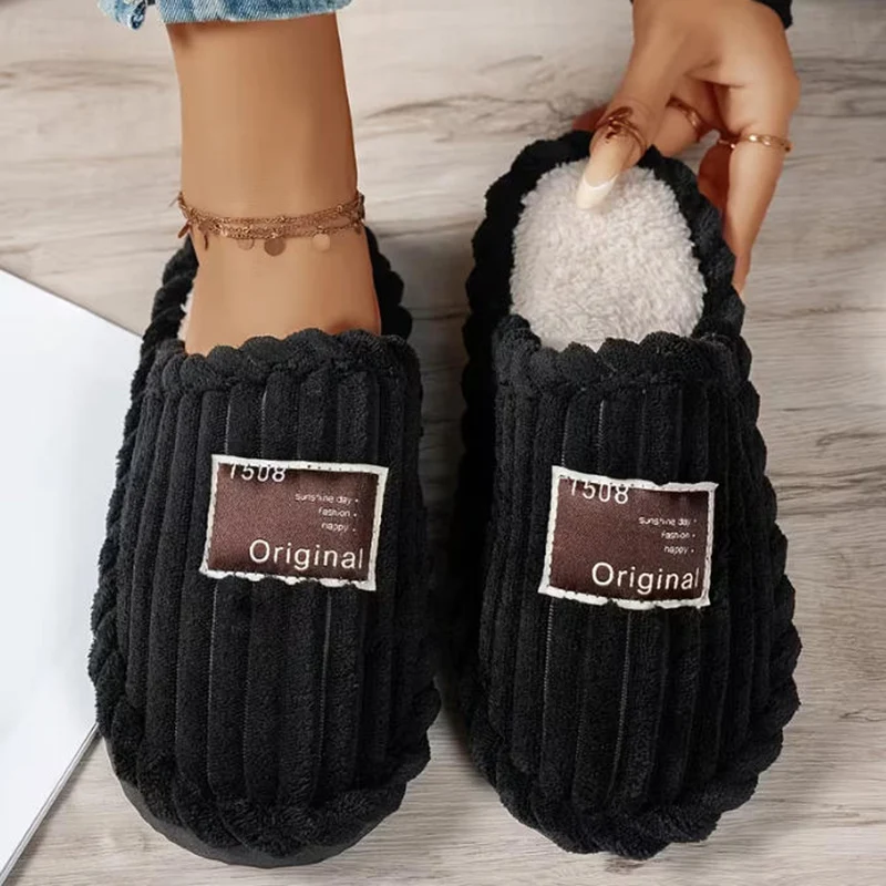 Autumn Winter Corduroy Home Slippers Women Lightweight Soft Sole Warm Cotton Slides Woman Indoor Non Slip Floor Shoes Plus Size