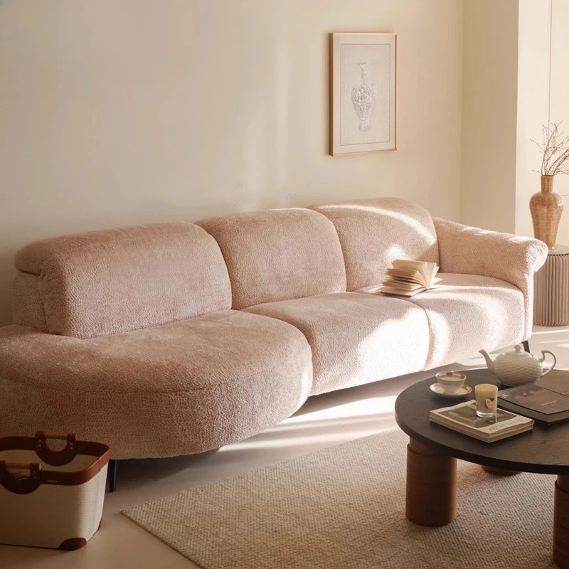 

Italian sofa minimalist style fabric small apartment living room straight row designer Venice Internet celebrity cream style