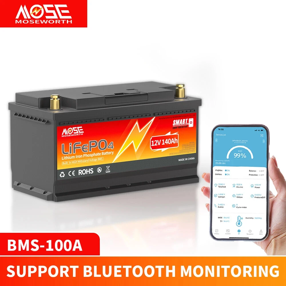 12V 140Ah Bluetooth Lithium LiFePO4 Battery 1792Wh Deep Cycle Rechargeable Batteries for Trolling Motor Marine RV Solar Camping